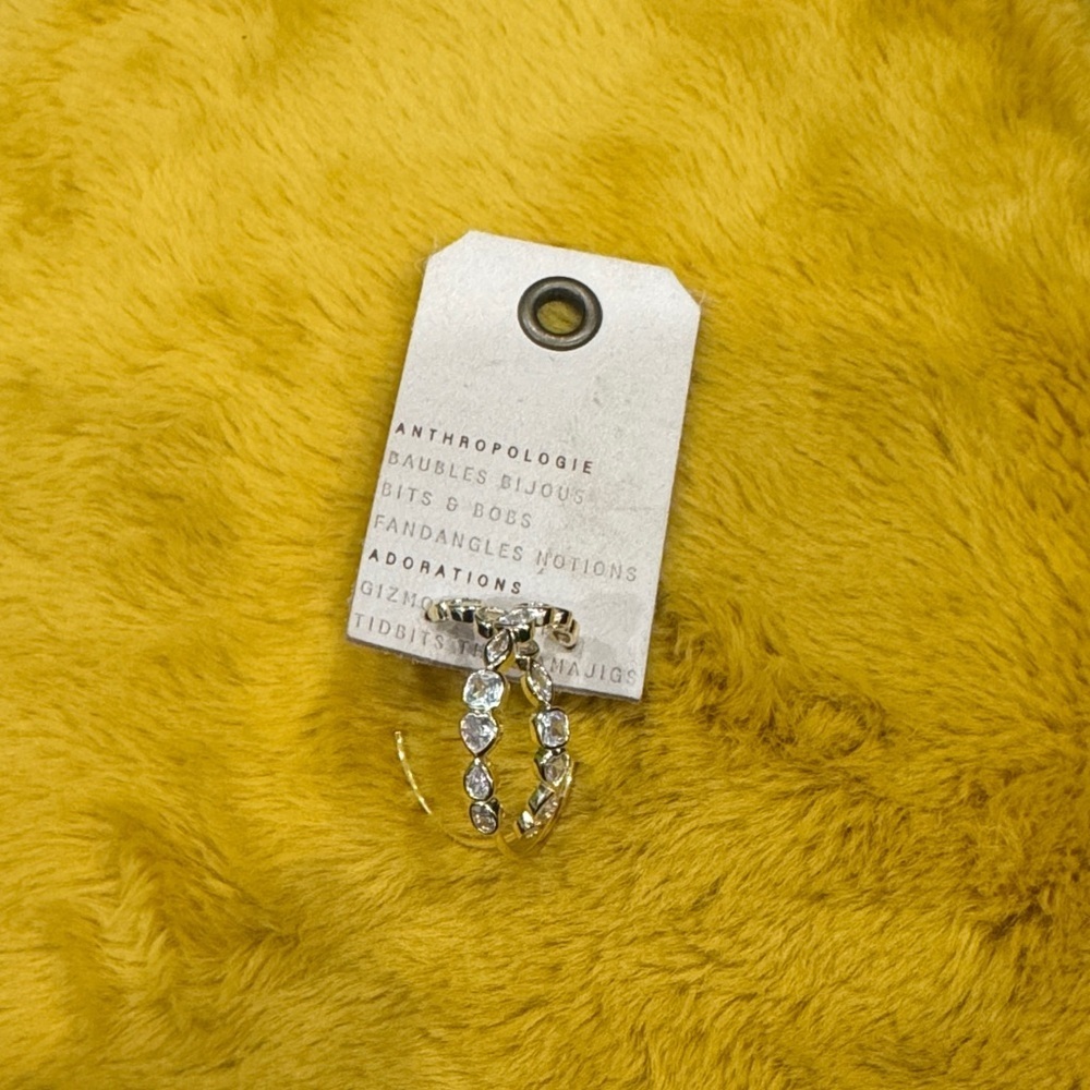 Anthropologie Gold and diamonelle Crystal Hoops (with free necklace)